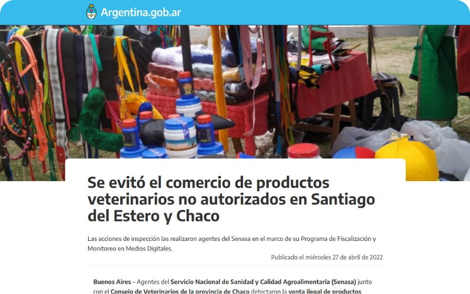 Se evitó el comercio de productos veterinarios no autorizados en Santiago del Estero y Chaco